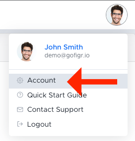 The account menu under the avatar in the GoFigr web UI