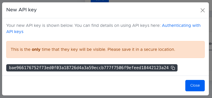 A newly created API key in the GoFigr web UI